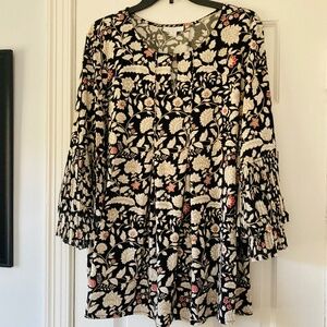 Charter Club Pleated Bell-Sleeve Floral Top Size 2X